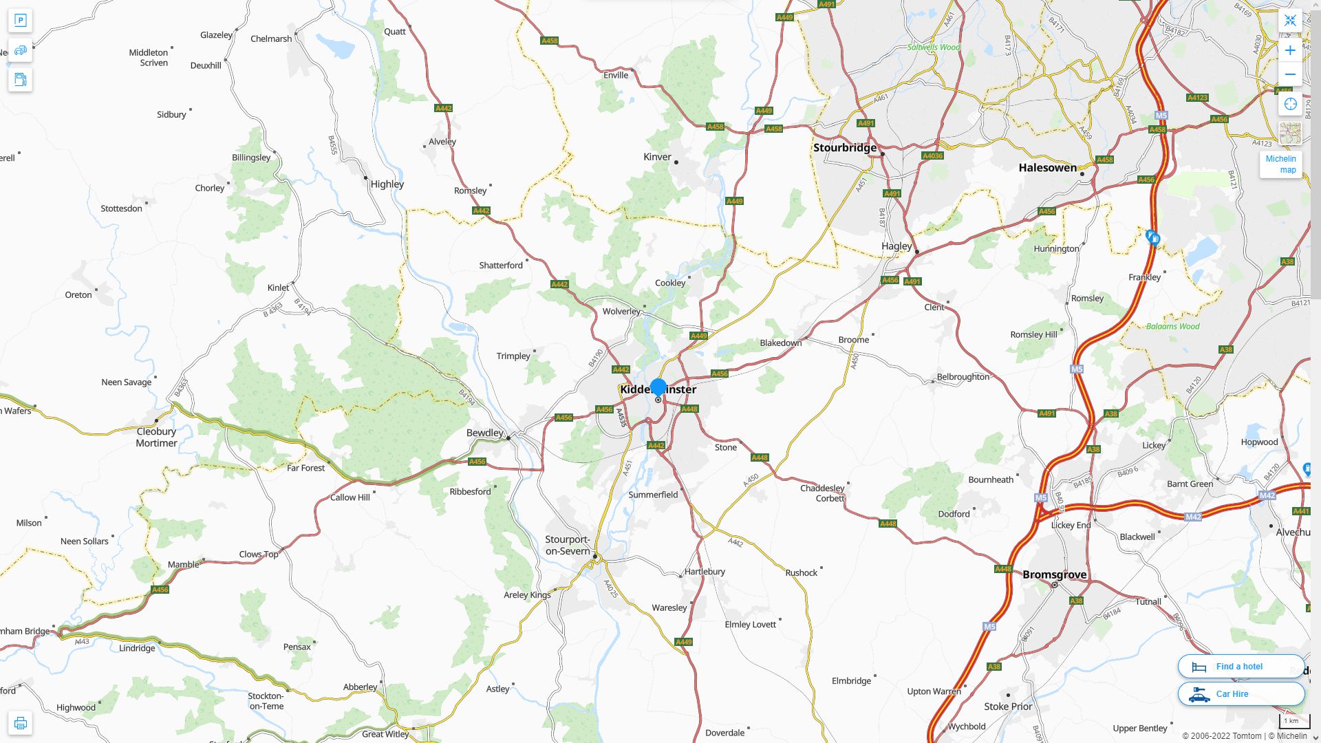Kidderminster Highway and Road Map